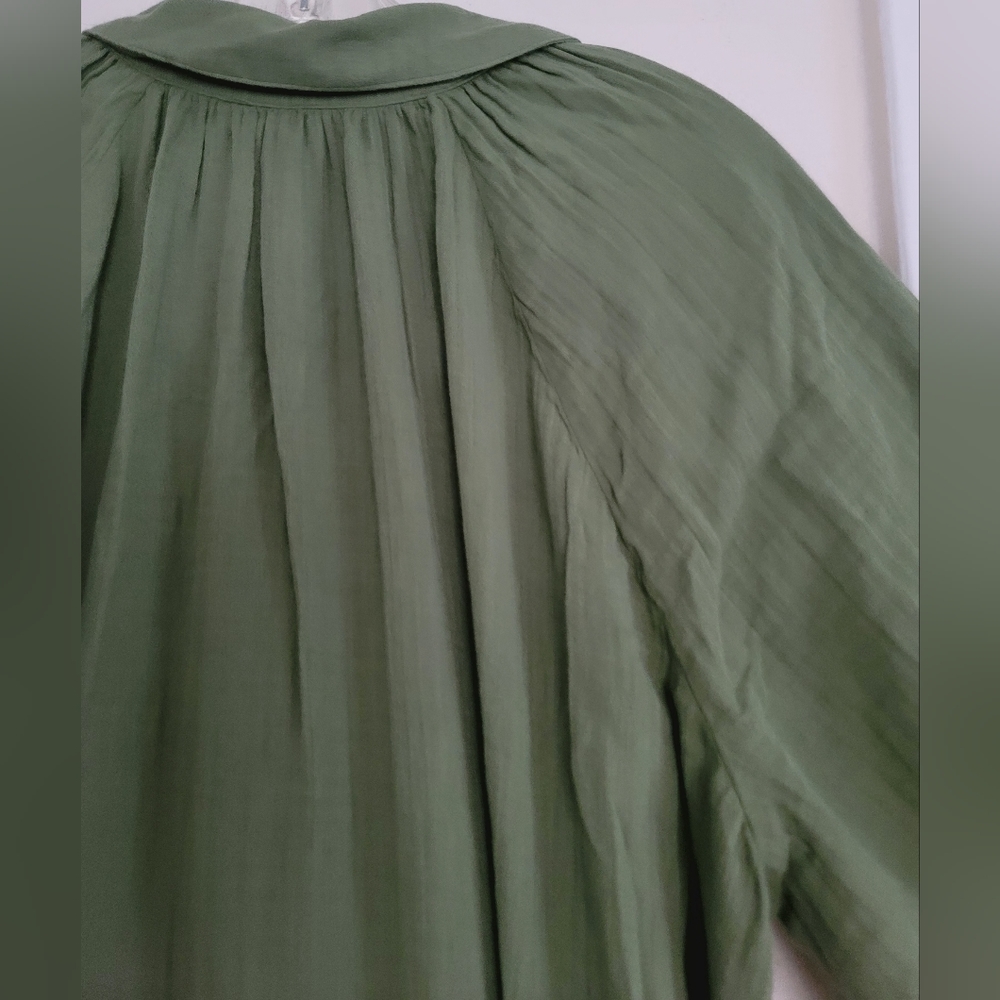 New Old Navy Sage Green Belted Midi Shirt Dress Size XXL Long Sleeve Cotton - Picture 13 of 16